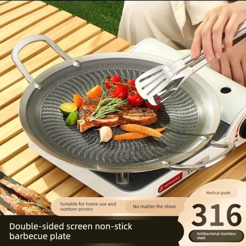 Camping Cooking Gas Stove - 316ステンレス鋼多機能調理BBQグリルパン、キャンプ、家庭用キッチン、ガスコンロ対応、IH調理器対応