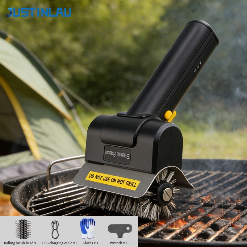 Camping Cooking Mesh - JUSTINLAU 電気グリルブラシ 汚れ除去ブラシ 充電式ワイヤレスBBQネットクリーナーブラシ キャンプ＆ピクニック用