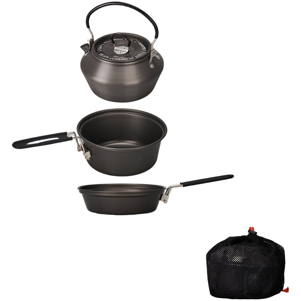 Camping Cooking Kettle - 軽量アルミ合金キャンプ調理器具セット 3 ピースポットパンケトル用屋外調理ハイキングバックパッキングギアパーツ
