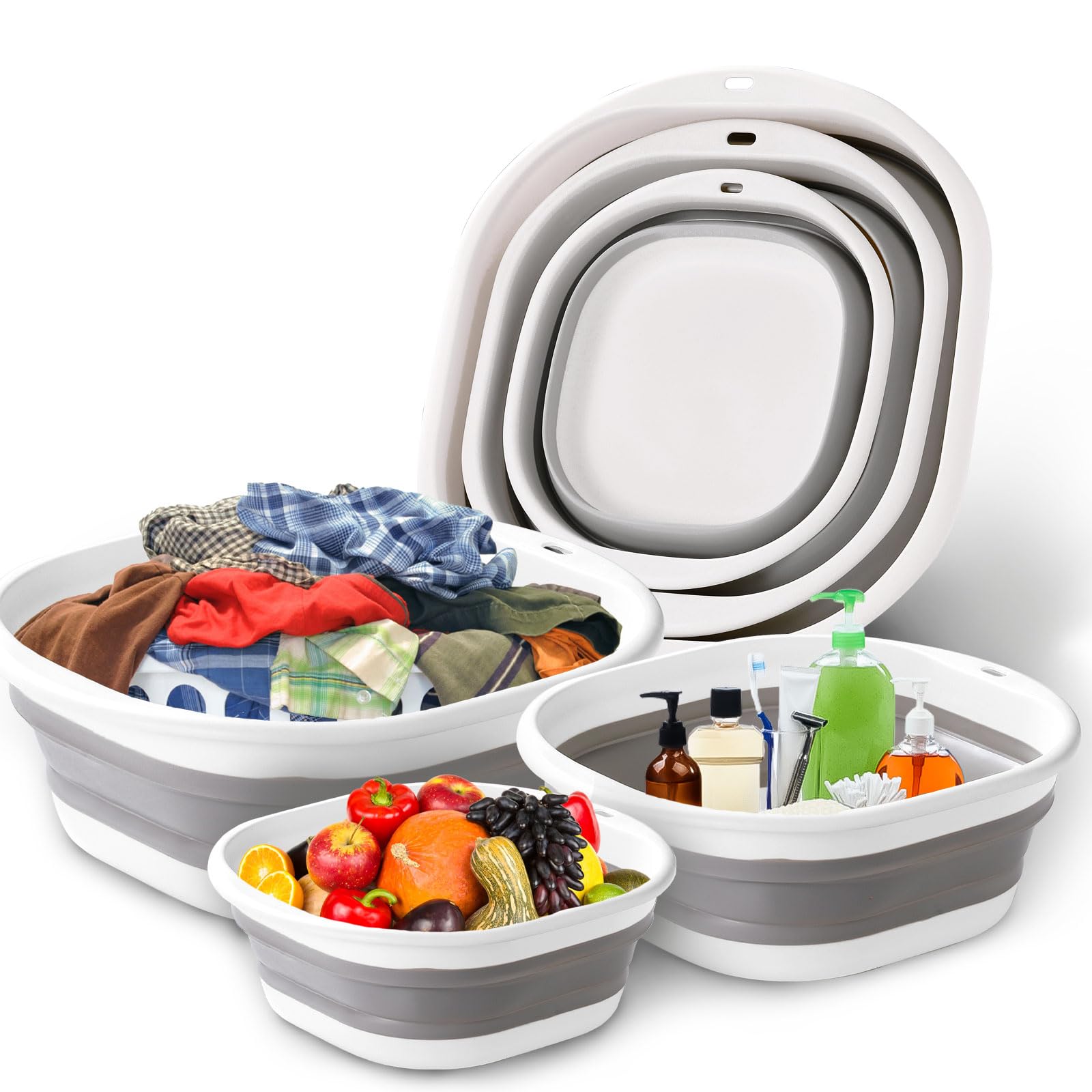Camping Cooking Meals - 3 パック折りたたみ浴槽洗面台ランドリーバスケット省スペース収納容器フルーツキャンプランドリーハイキングホーム