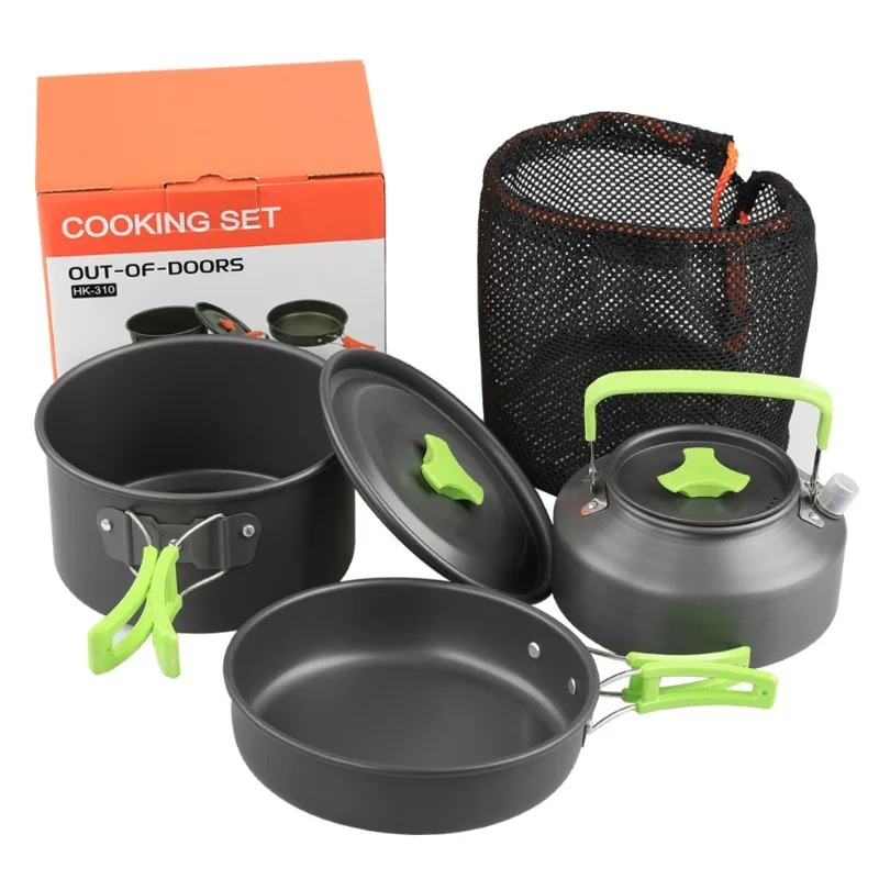 Camping Cooking Kettle - キャンプ用調理器具セット、アウトドアキッチン用品セット、アルミ製携帯食器、鍋、ボウル、ケトル、ハイキング、ピクニック用品