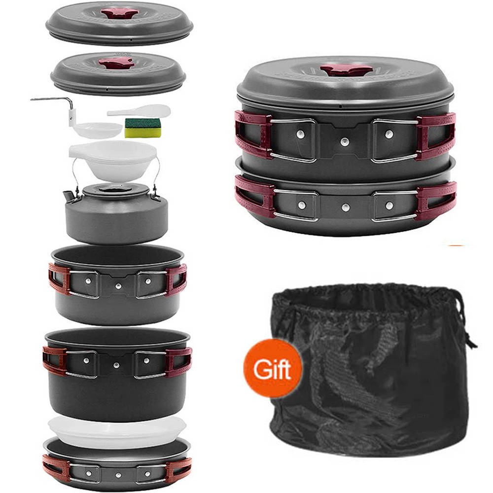 Camping Cooking Mesh - 3〜4人用のポータブル屋外調理セット、フライパン、キャンプ鍋、ハードアルミナクッキング、お茶、水、バーベキュー、肉、キャンプ