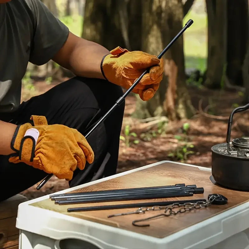 Camping Cooking Tripod - 屋外用大型焚き火三脚ポータブルキャンプ焚き火調理鍋吊り下げ三角スタンドラックピクニック調理グリルツール