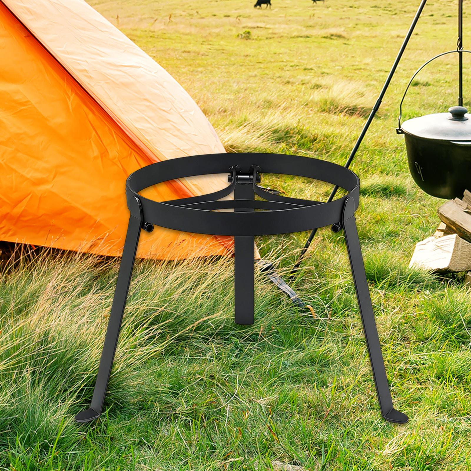 Camping Cooking Tripod - 折りたたみ式キャンプファイヤー用三脚鉄製ポータブルグリルスタンド、アウトドアキャンプキッチン用調理器具ラック