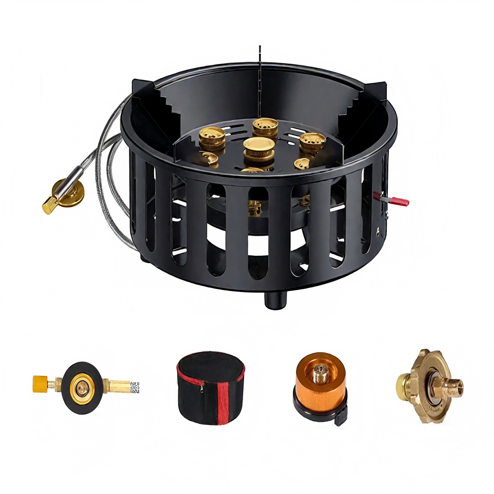 Camping Cooking Gas Stove - 高出力7芯21000Wポータブルキャンプストーブ、強風対応屋外ガスバーナー、電子点火式で強力な火力調理可能