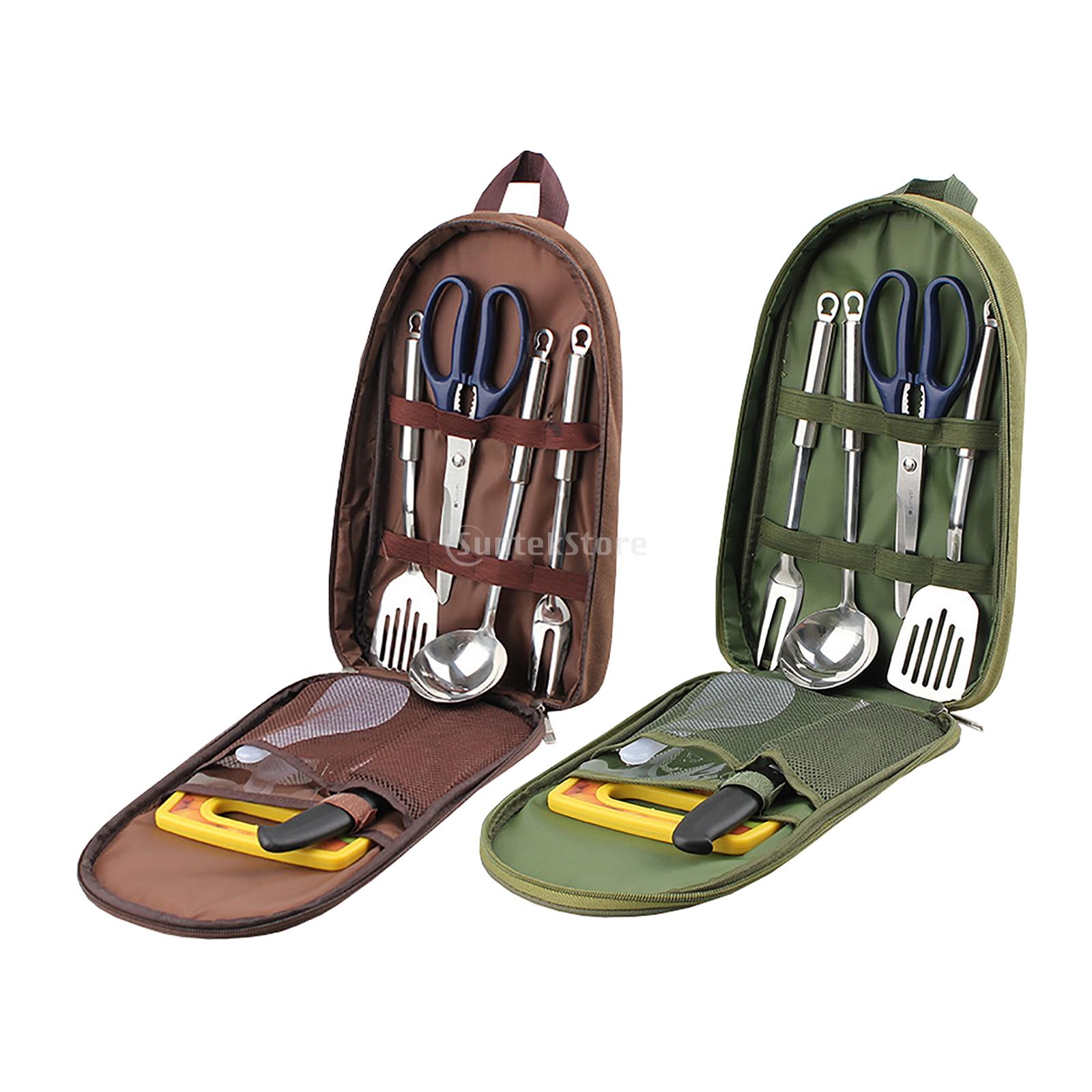 Camping Cooking Set 2 Person - 7 個キャンプキッチン用品セットキャリングバッグ付きバーベキュービーチハイキングトラベルオーガナイザー収納パッククックガジェット機器ギア