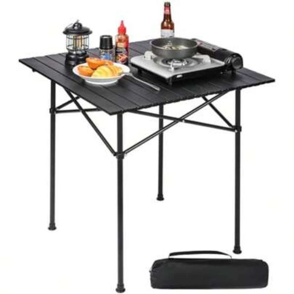 Camping Cooking Requirements - 折りたたみ式キャンプテーブル フラットブラック 正方形 28x28インチ 軽量ポータブルメタル製折りたたみキャンプテーブル アウトドア