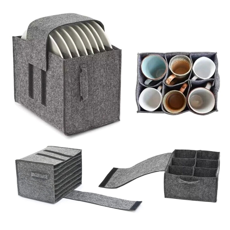 Camping Cooking Meals - 1pc フェルトプレート皿カップ収納袋ホルダー厚みのあるキャンプ食器容器キャンピングカーキッチン食器棚層状整理