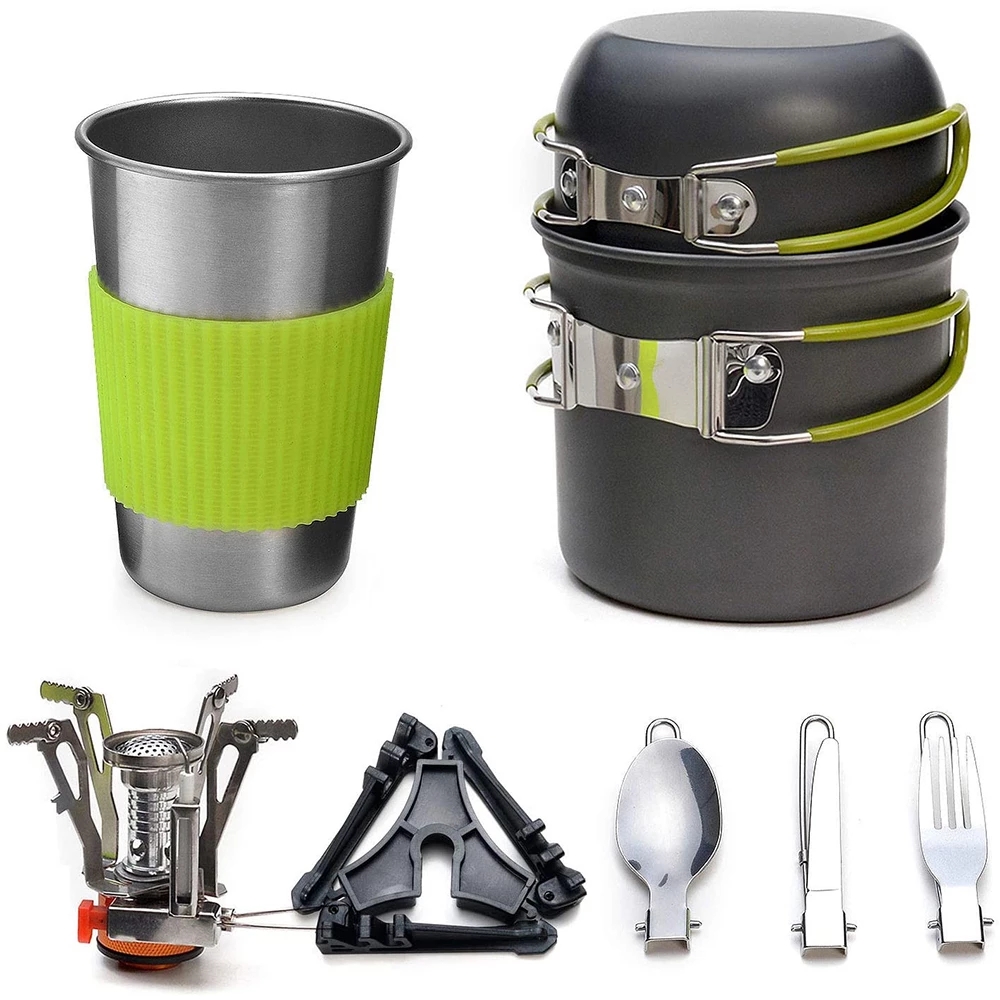 Camping Cooking Mesh - キャンプ調理器具キット ストーブ付き アウトドアクッキングセット アウトドアポット 旅行食器 キッチン