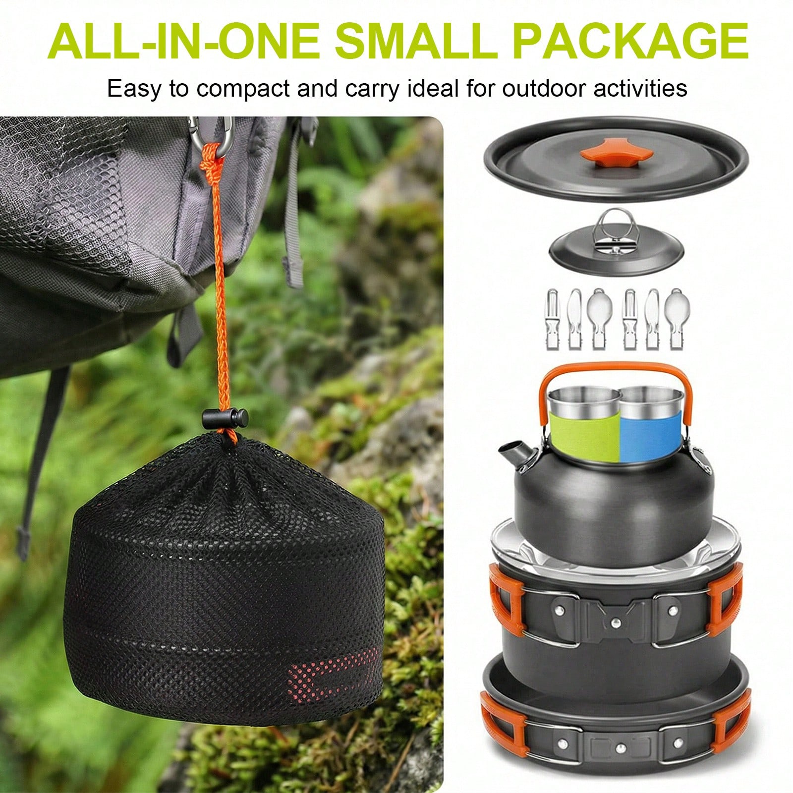 14点セットのキャンプ用調理器具セット、ノンスティック加工の - Camping Cooking Set 2 Person のレビューと価格