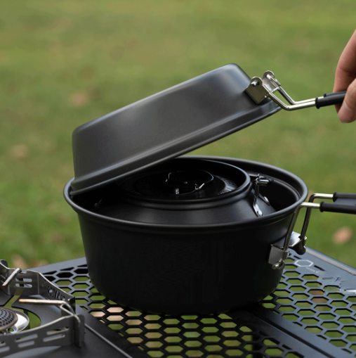 軽量アルミ合金キャンプ調理器具セット 3 ピースポットパンケ - Camping Cooking Kettle のレビューと価格