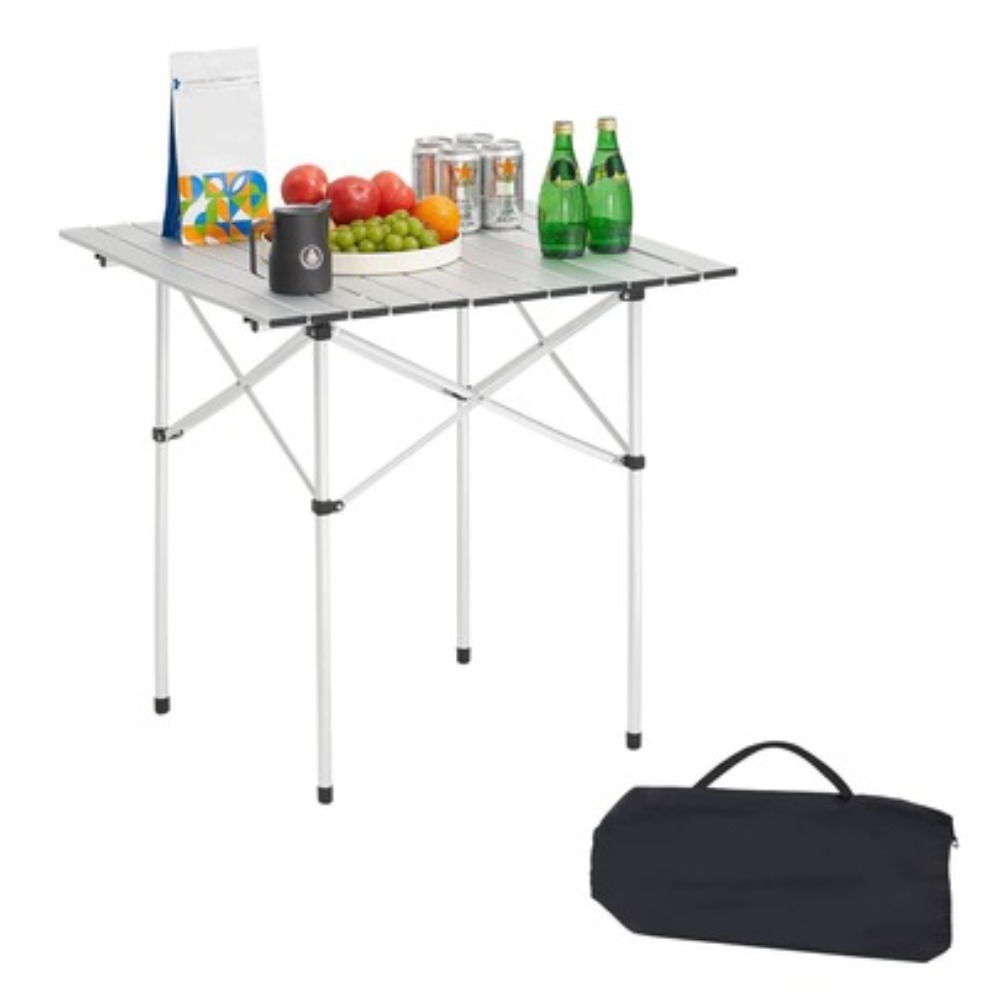ポータブル折りたたみ式キャンプテーブル、ロールアップ式アルミ - Camping Cooking Requirements のレビューと価格