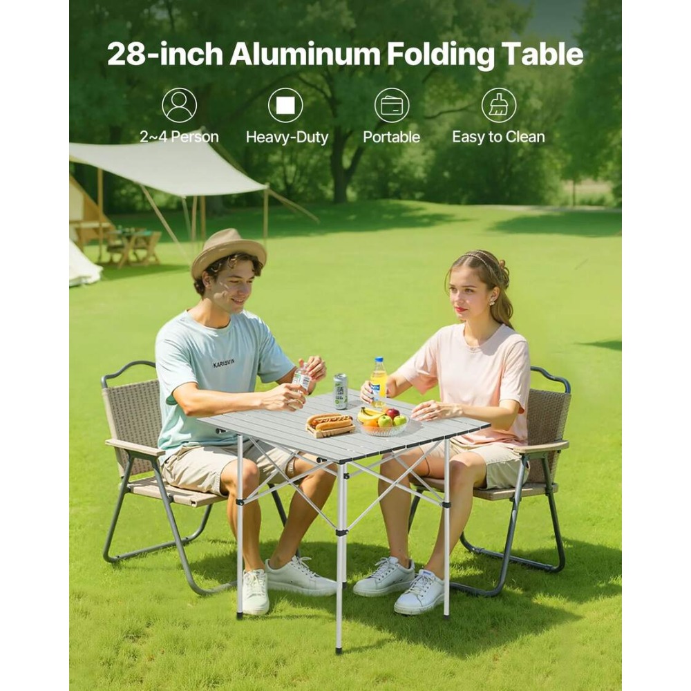 ポータブル折りたたみ式キャンプテーブル、ロールアップ式アルミ - Camping Cooking Requirements のレビューと価格