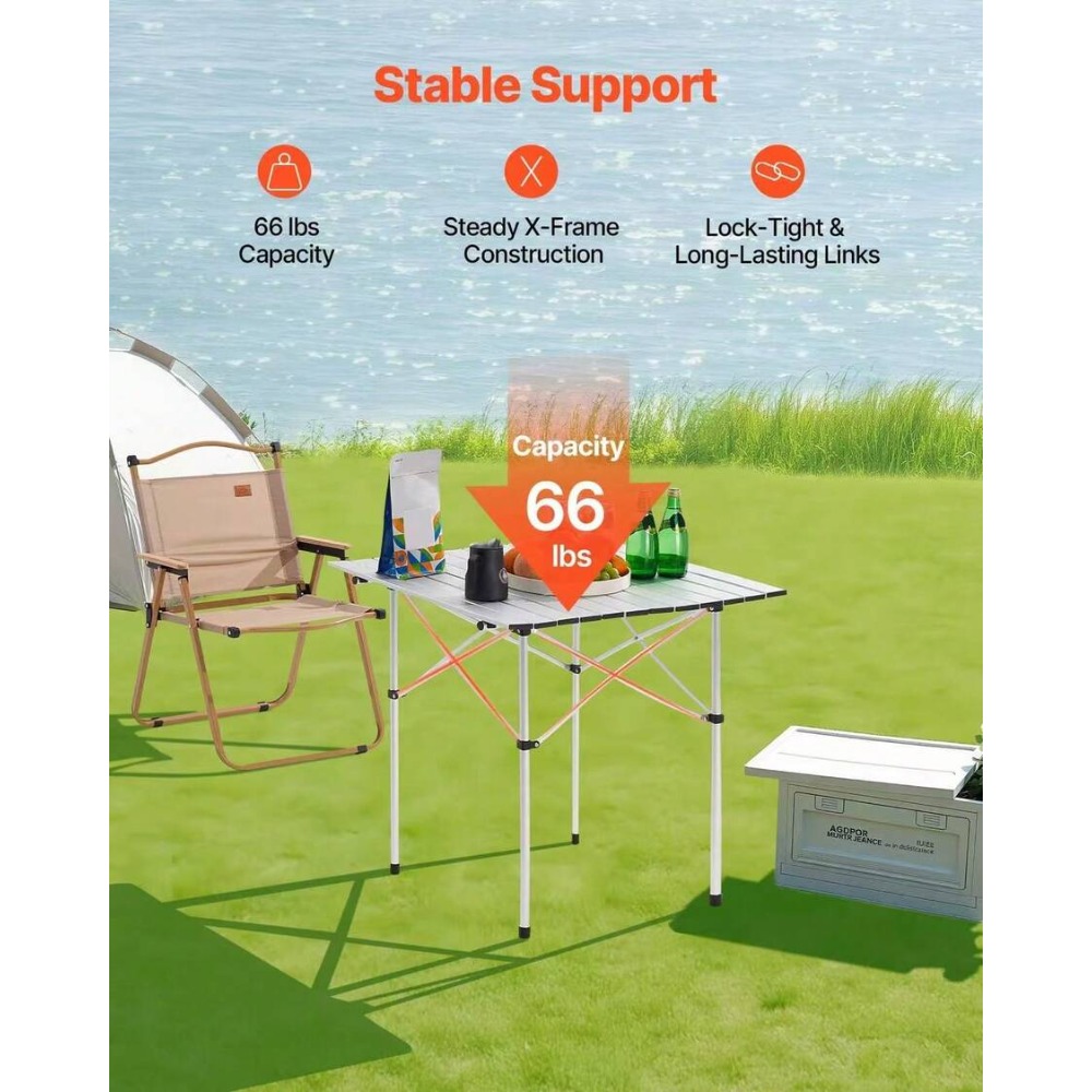 ポータブル折りたたみ式キャンプテーブル、ロールアップ式アルミ - Camping Cooking Requirements のレビューと価格