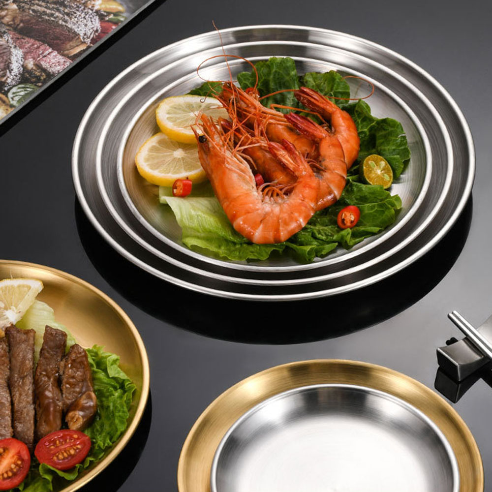 8 個金属ダイニング皿ステンレス鋼ラウンドプレート浅いトレイ - Camping Cooking Meals のレビューと価格