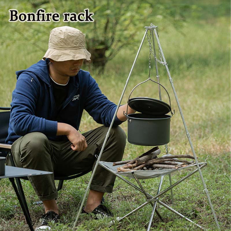 ポータブルキャンバスノーファイヤー三脚,三角形のサポートフレ - Camping Cooking Tripod のレビューと価格