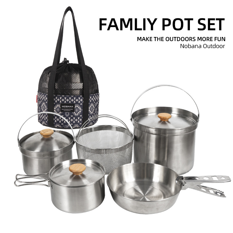 NOBANA 最新の屋外ステンレス鋼ポットセットキャンプファ - Camping Cooking Kettle のレビューと価格