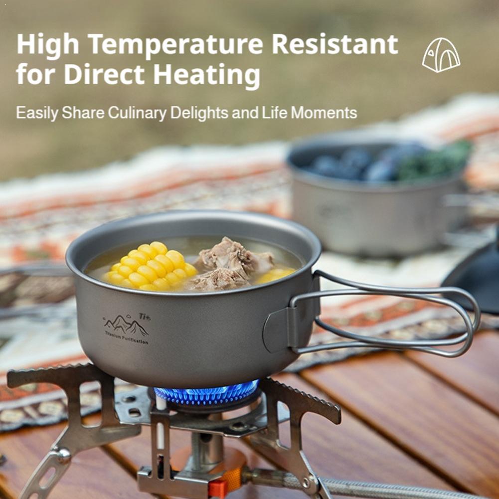 超軽量チタン製バックパッキング調理器具、持ち手付きポータブル - Camping Cooking Kettle のレビューと価格