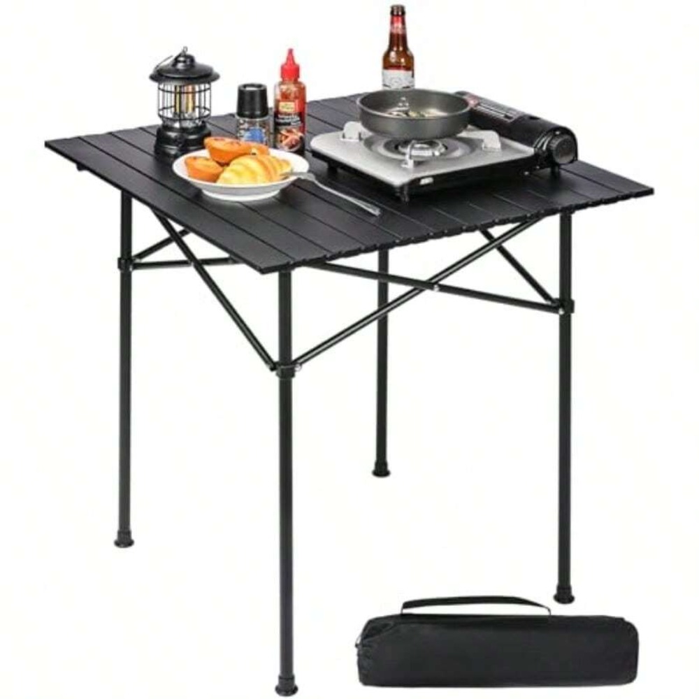 折りたたみ式キャンプテーブル フラットブラック 正方形 28 - Camping Cooking Requirements のレビューと価格
