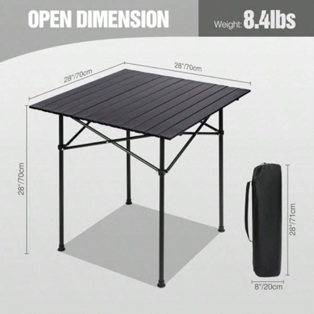 折りたたみ式キャンプテーブル フラットブラック 正方形 28 - Camping Cooking Requirements のレビューと価格