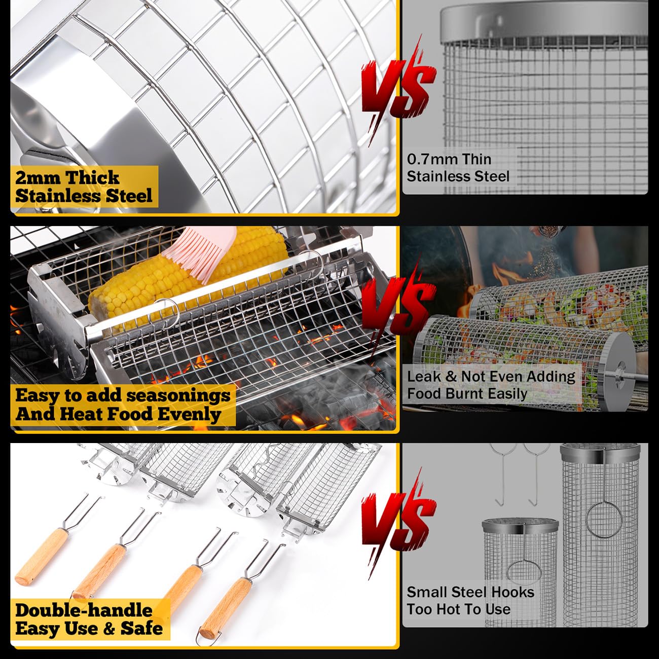 BUYYES ローリンググリルバスケット BBQ メッシュチ - Camping Cooking Mesh のレビューと価格